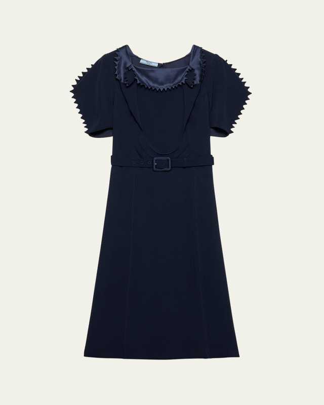 Puffy-Sleeve Belted Crepe De Chine Midi Dress